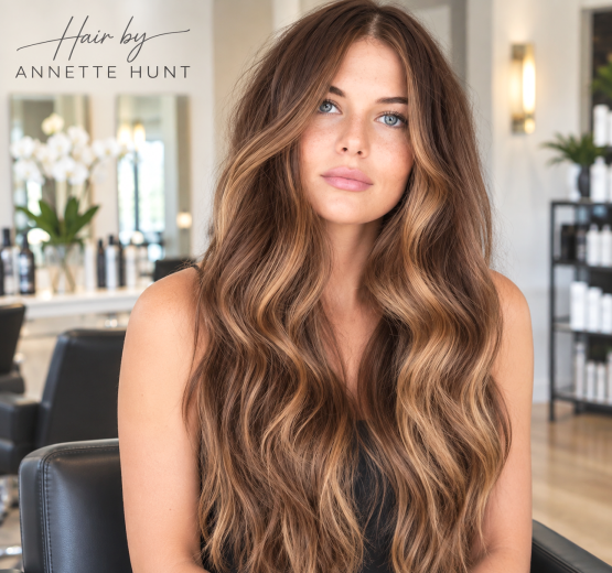 Rich brunette hair color by Annette Hunt